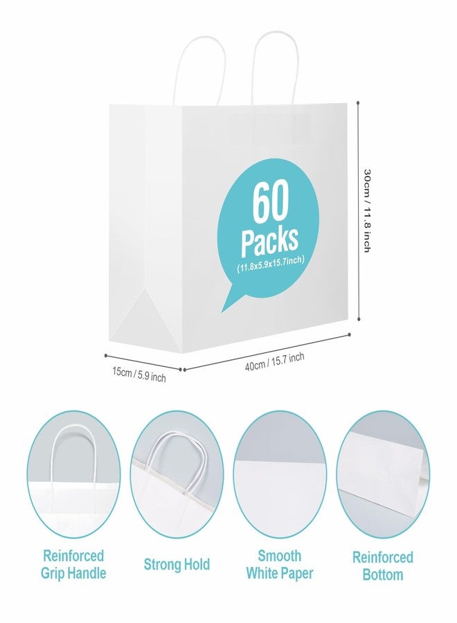 woric 60 PCS White Paper Bags with Handles, Large Gift Bag 16 x 6 x 12 inch White Gift Bag Bulk Shopping Bags for Gift Grocery Small Business - Image 2